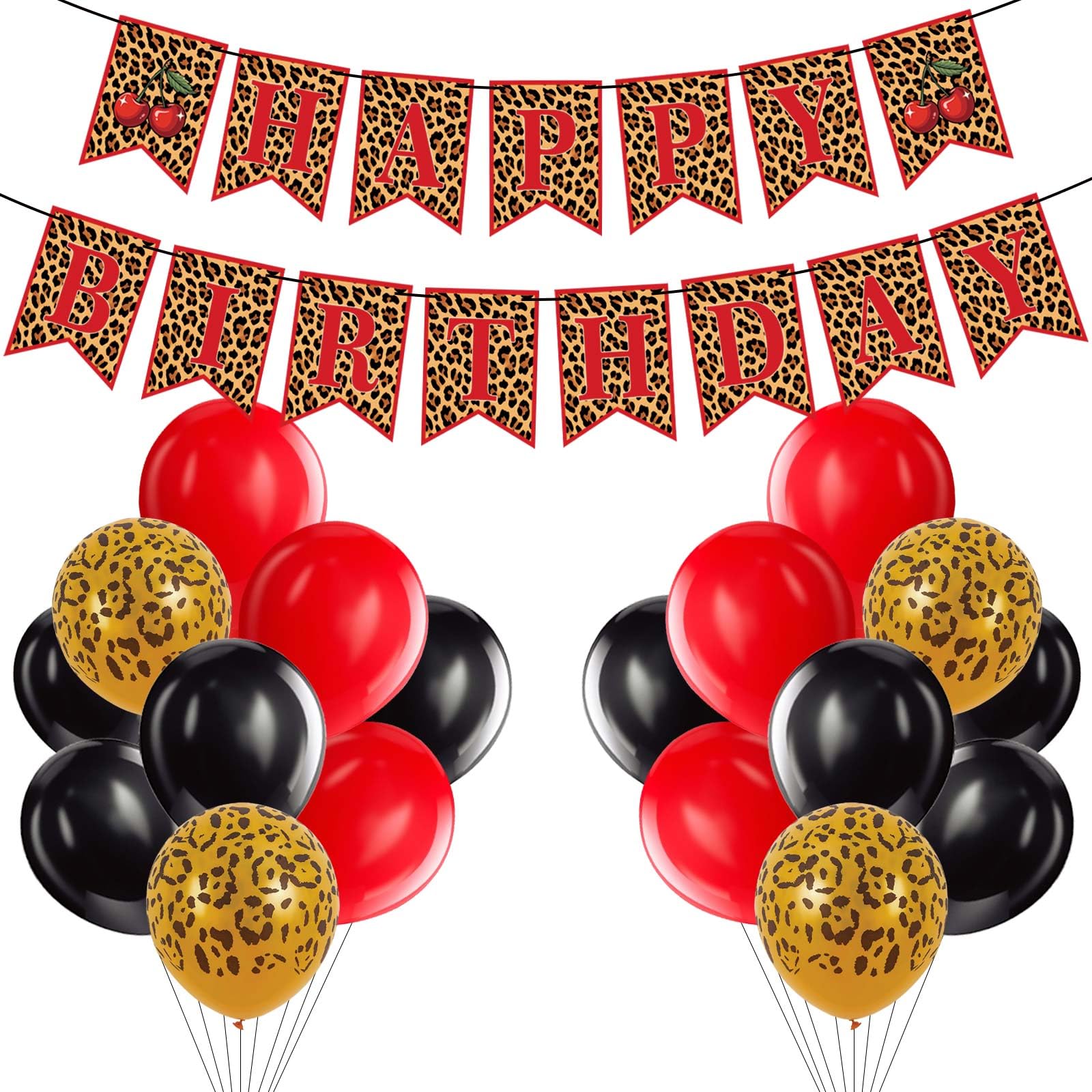 OWWOPATS Cheetah Cherry Birthday Decorations Kit – Leopard Print Banner & Balloons