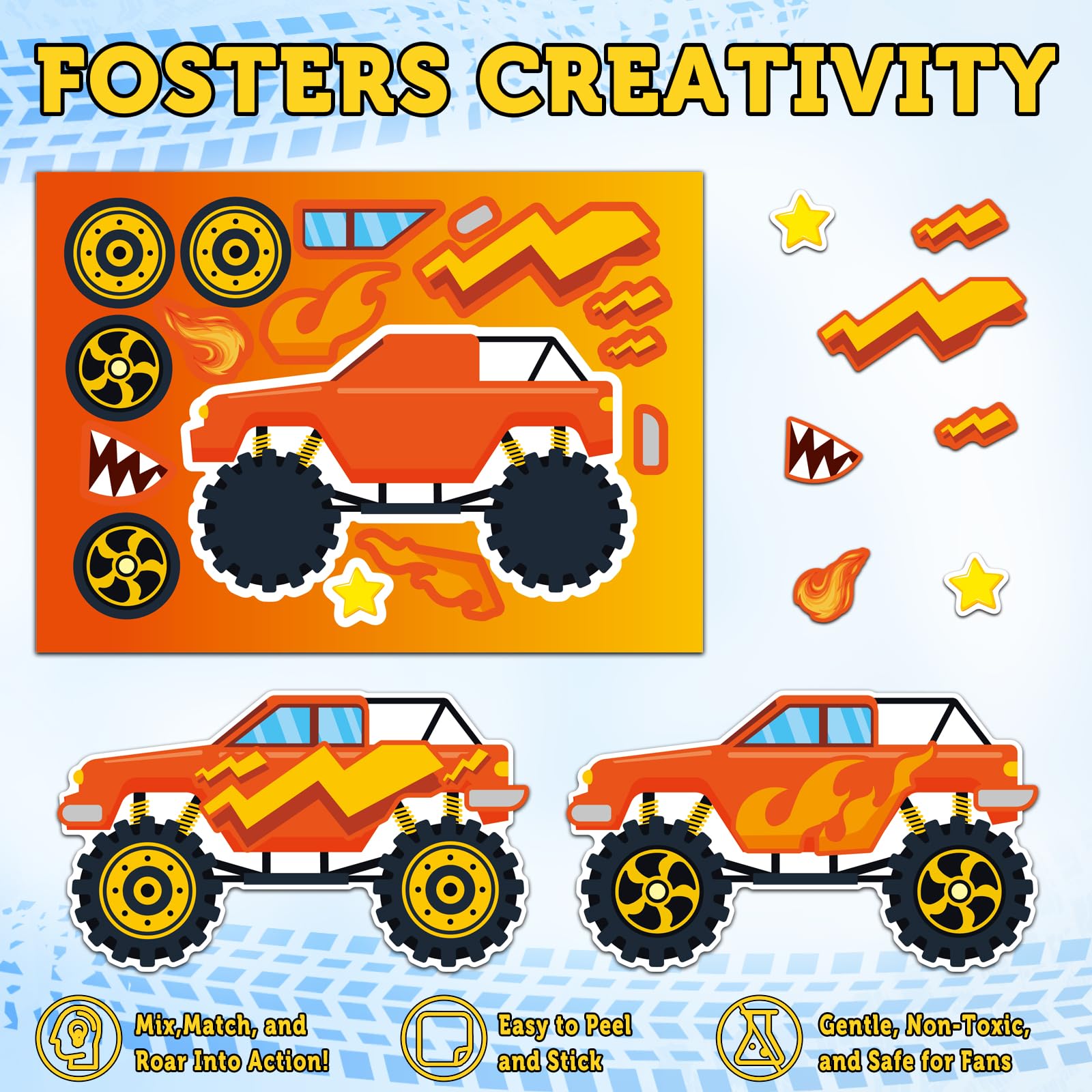 Ozepao 32 Sheets Monster Trucks Stickers – Kids Party Favors & DIY Crafts