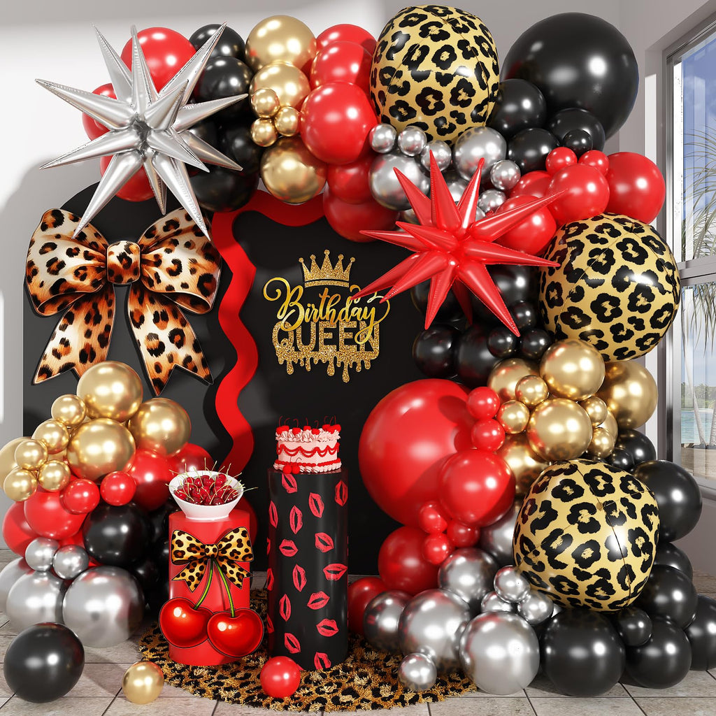 Paayeq Red Black Gold Balloon Arch Garland Kit – Leopard Print Party Decor