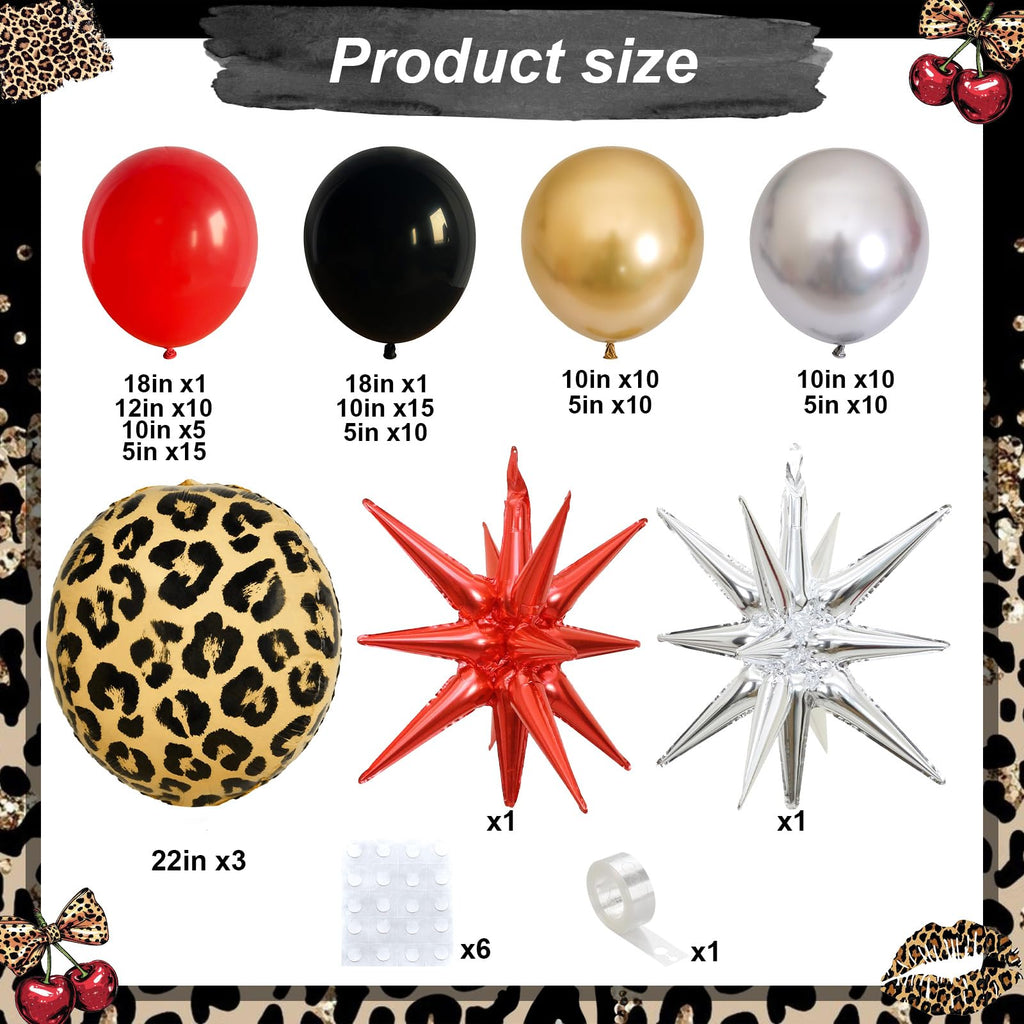 Paayeq Red Black Gold Balloon Arch Garland Kit – Leopard Print Party Decor