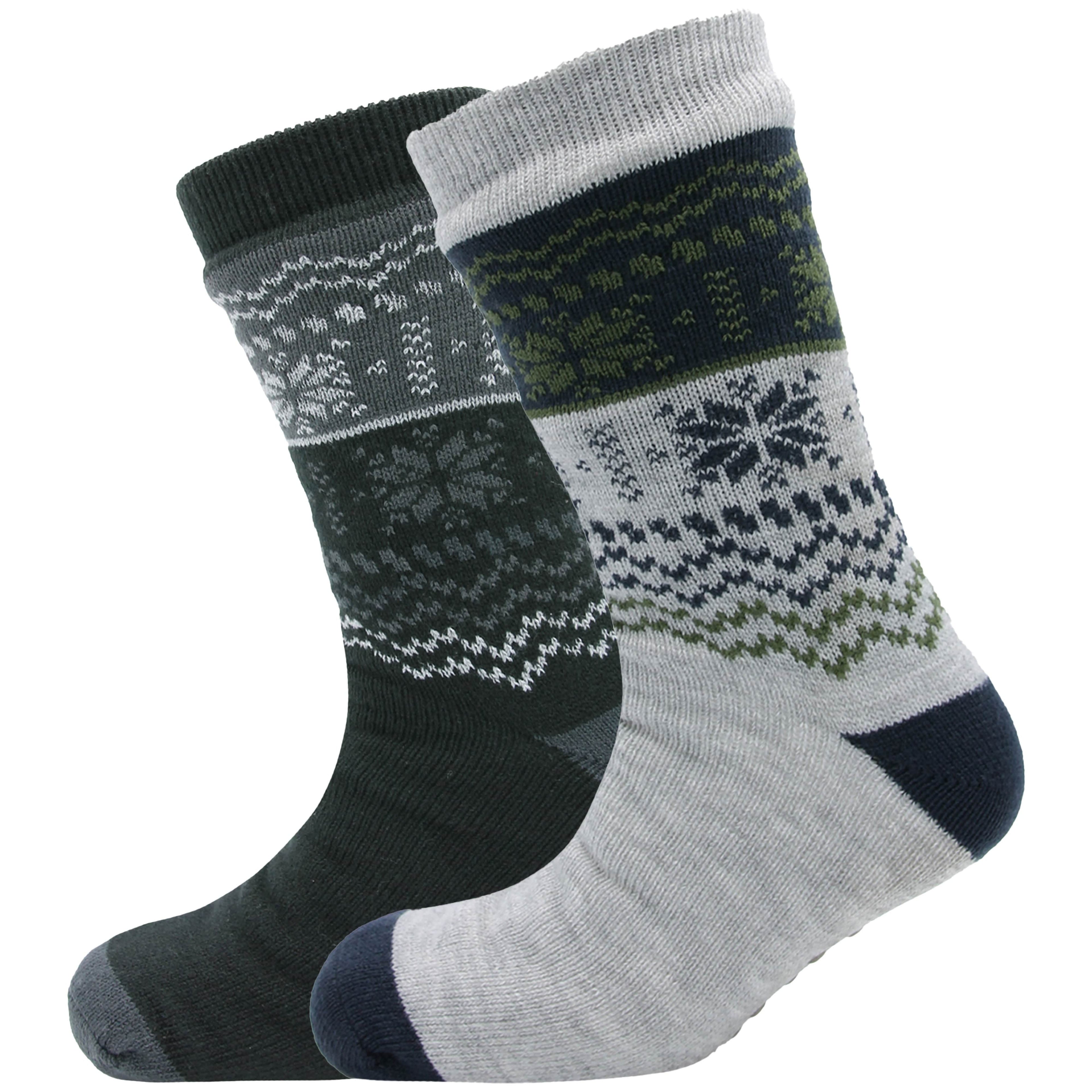 Sock Stack Men's Chunky Knit Slipper Socks With Grips Pack Of 2 Thick Warm Non Slip