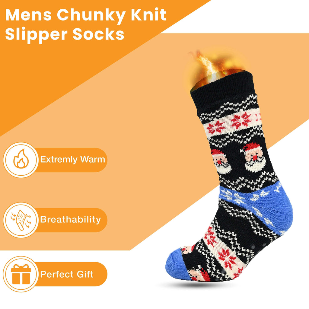 Sock Stack Pack Of 2 Men's Festive Chunky Knit Slipper Socks With Grips Non Slip Sole