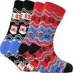 Sock Stack Pack Of 2 Men's Festive Chunky Knit Slipper Socks With Grips Non Slip Sole