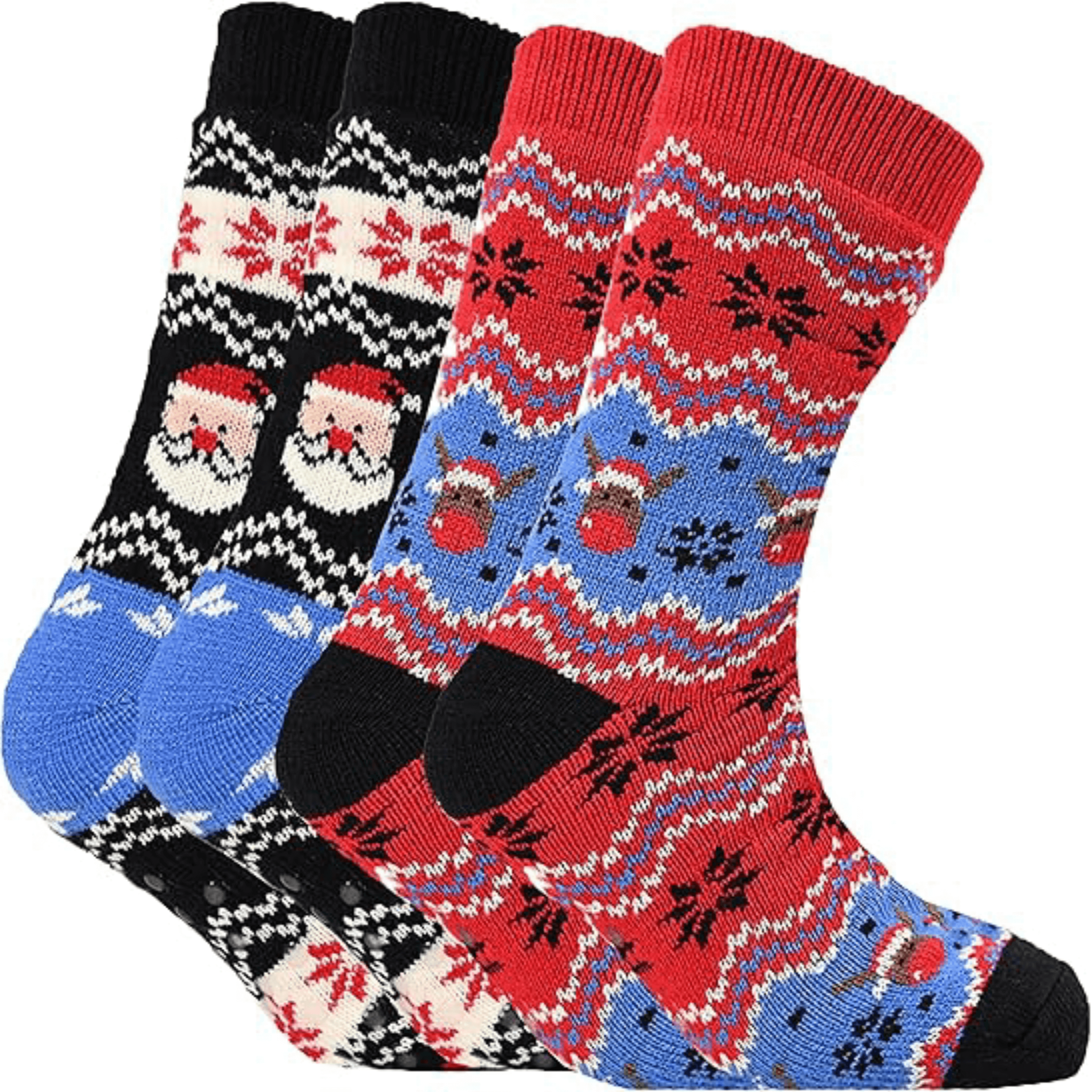 Sock Stack Pack Of 2 Men's Festive Chunky Knit Slipper Socks With Grips Non Slip Sole