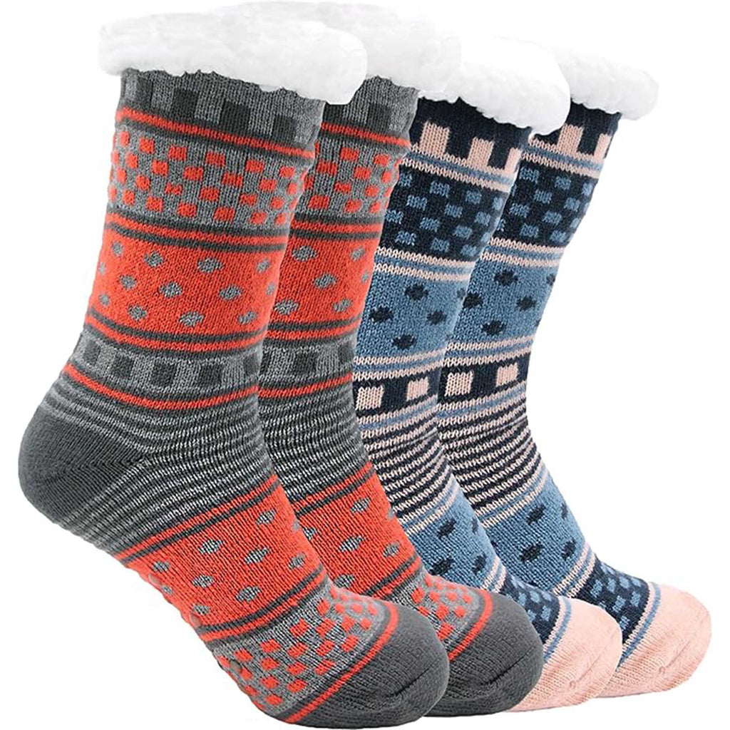 Sock Stack Women's Fur Lined Chunky Slipper Socks Pack Of 2 Non Slip Knitted Lounge Socks