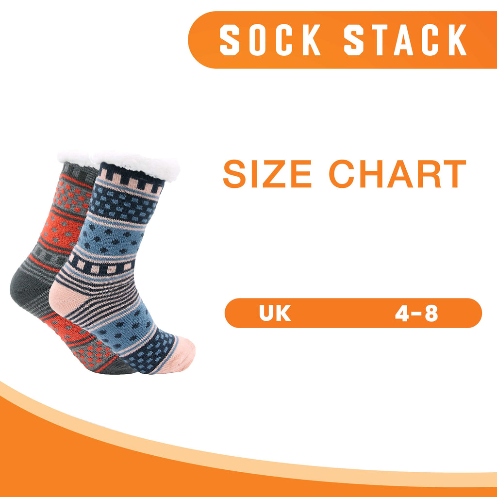 Sock Stack Women's Fur Lined Chunky Slipper Socks Pack Of 2 Non Slip Knitted Lounge Socks