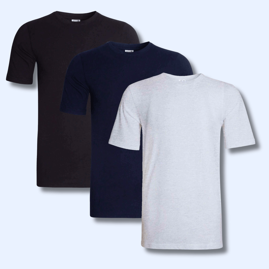 Sock Stack Men's Plain T-Shirts Pack Of 3 Short Sleeve Soft Breathable Cotton-Polyester Blend Classic Colors For Everyday Casual Wear