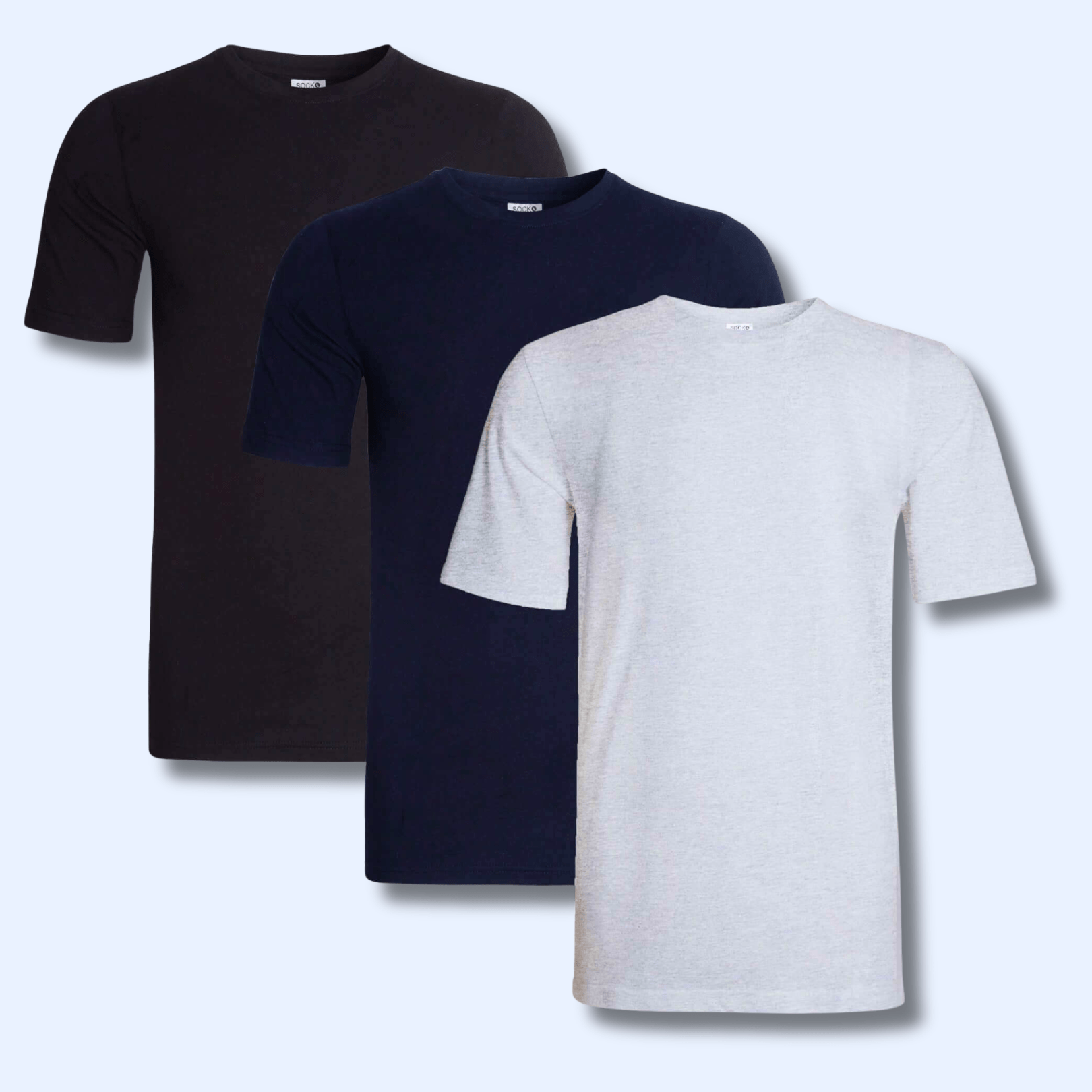 Sock Stack Men's Plain T-Shirts Pack Of 3 Short Sleeve Soft Breathable Cotton-Polyester Blend Classic Colors For Everyday Casual Wear