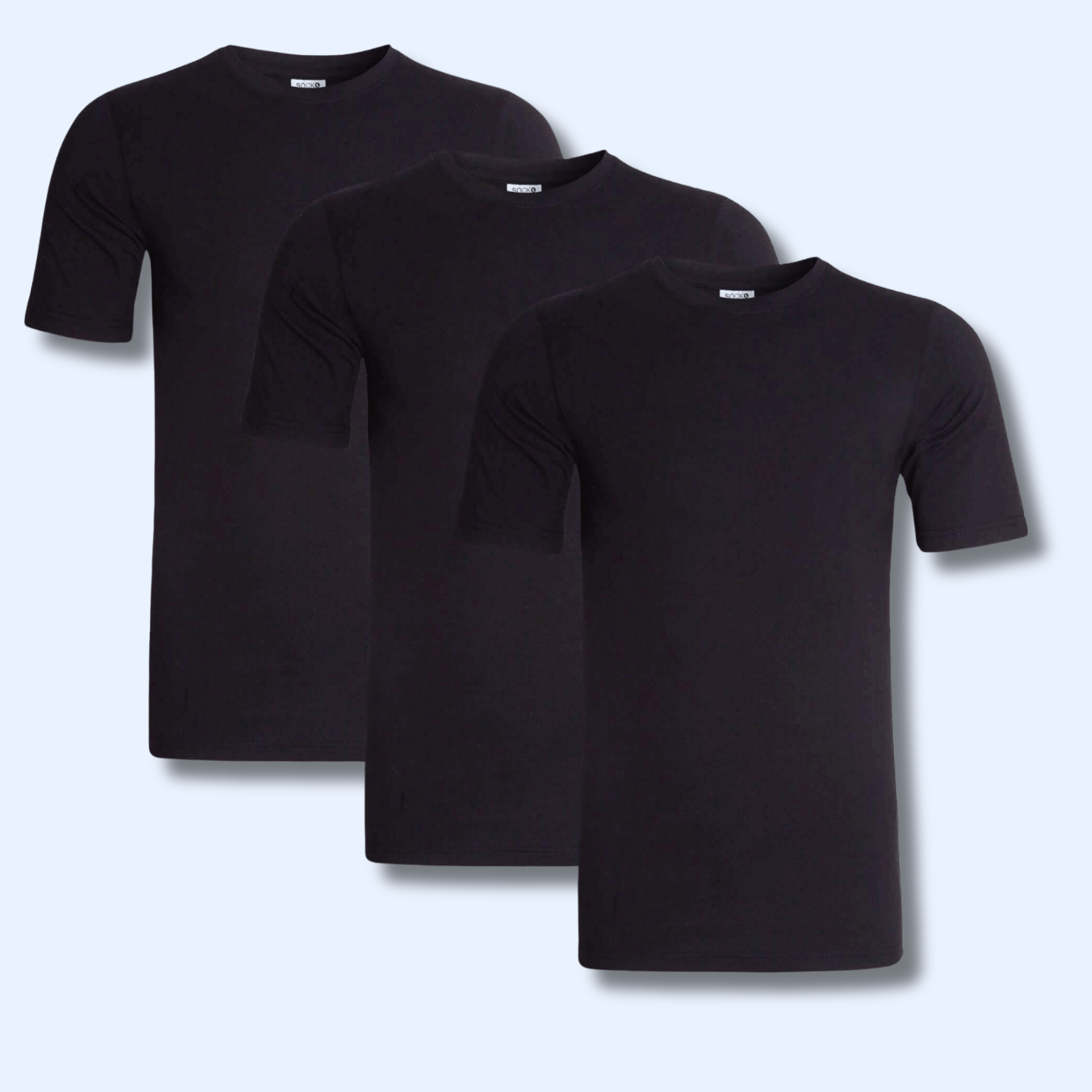 Sock Stack Men's Plain T-Shirts Pack Of 3 Short Sleeve Soft Breathable Cotton-Polyester Blend Classic Colors For Everyday Casual Wear