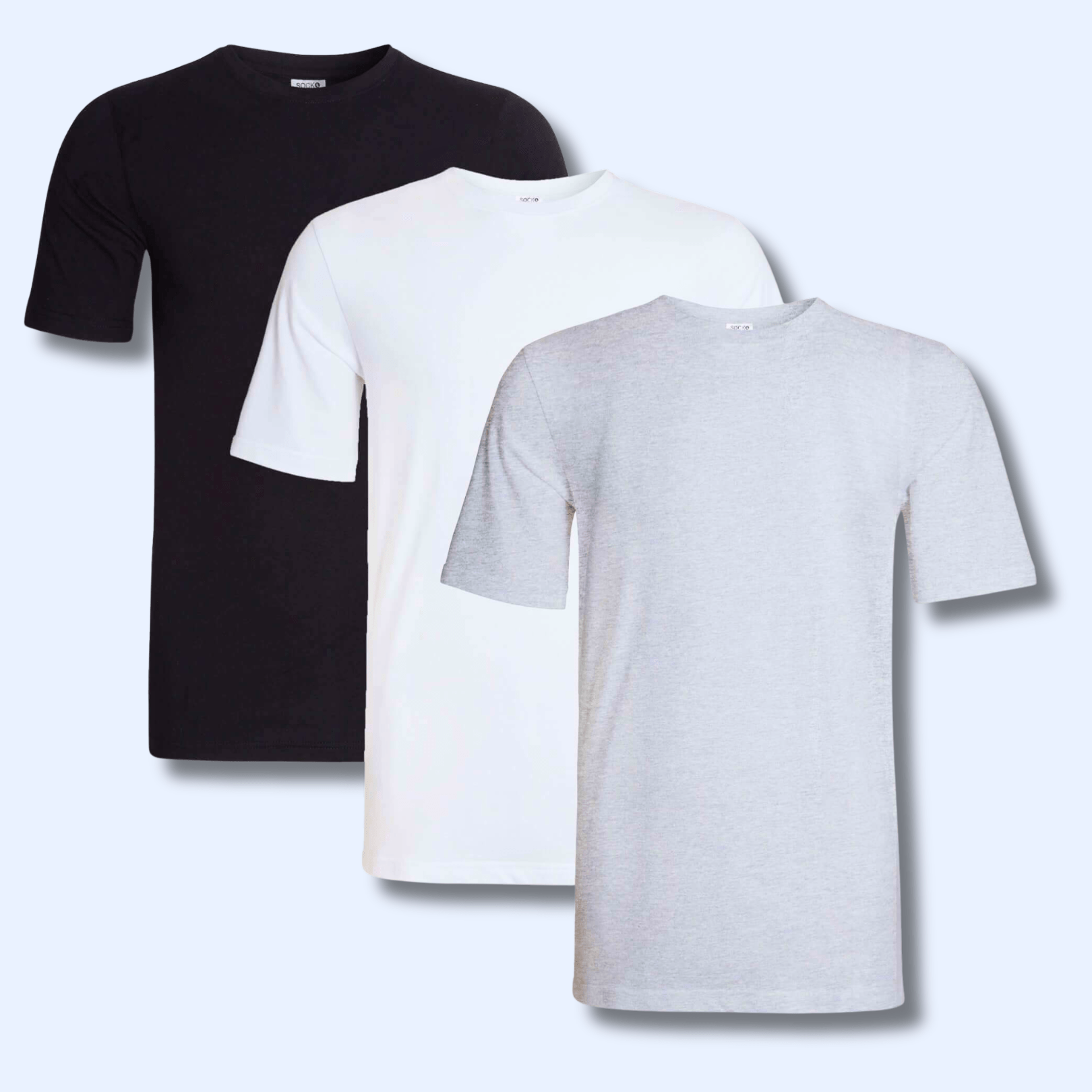 Sock Stack Men's Plain T-Shirts Pack Of 3 Short Sleeve Soft Breathable Cotton-Polyester Blend Classic Colors For Everyday Casual Wear