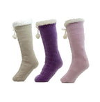 Sock Stack Women's Slipper Socks Pack Of 3 Chunky Knit Fur-Lined Non-Slip Grips UK