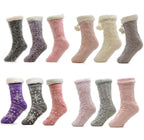 Sock Stack Women's Slipper Socks Pack Of 3 Chunky Knit Fur-Lined Non-Slip Grips UK