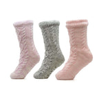 Sock Stack Women's Slipper Socks Pack Of 3 Chunky Knit Fur-Lined Non-Slip Grips UK