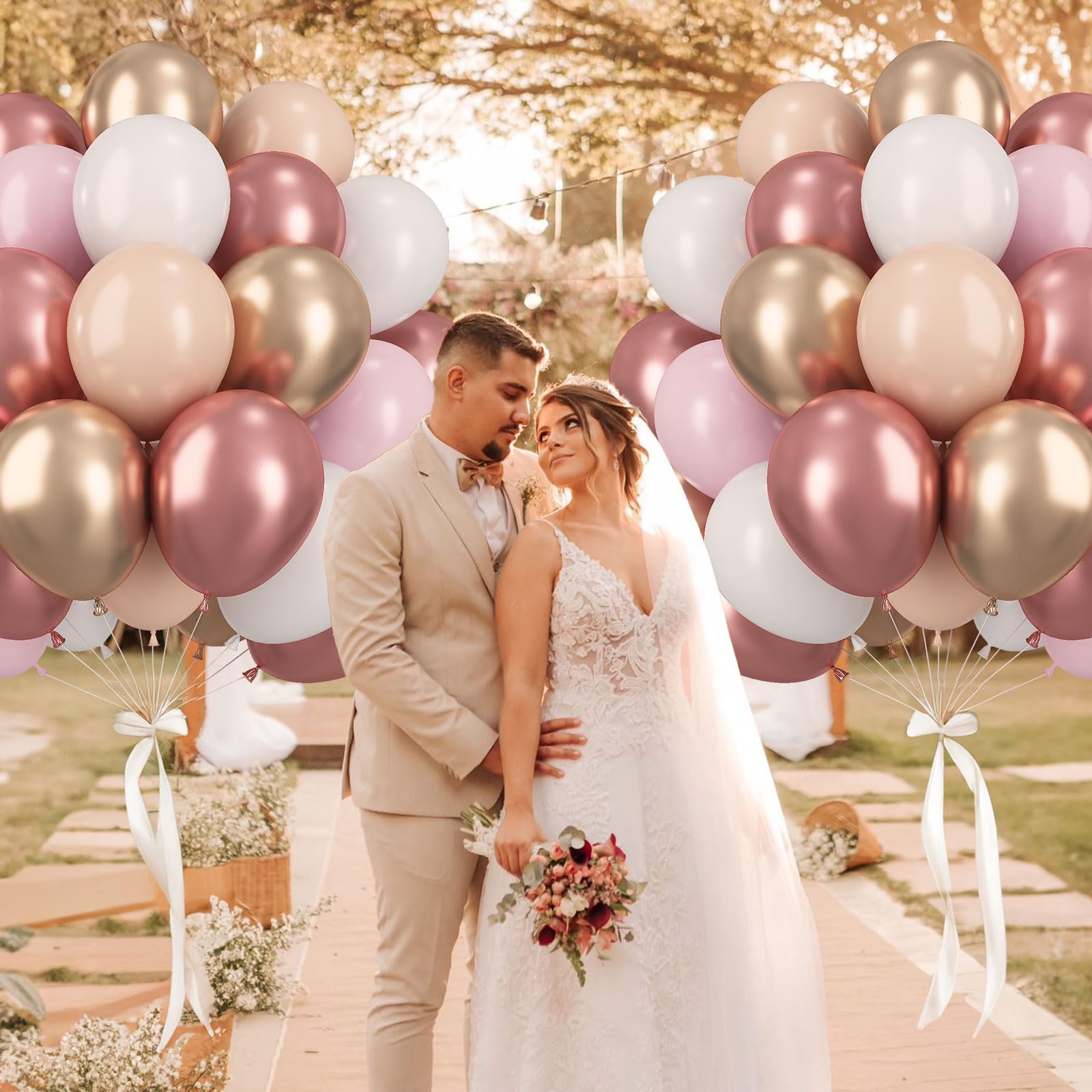 Paeyeq Rose Gold Balloons – 60 Pcs 12in Nude Pink Beige Gold White Party Decor