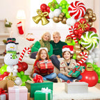 Paeyeq Christmas Balloon Arch Kit - Red Green Gold White with Snowman & Reindeer Foil Balloons