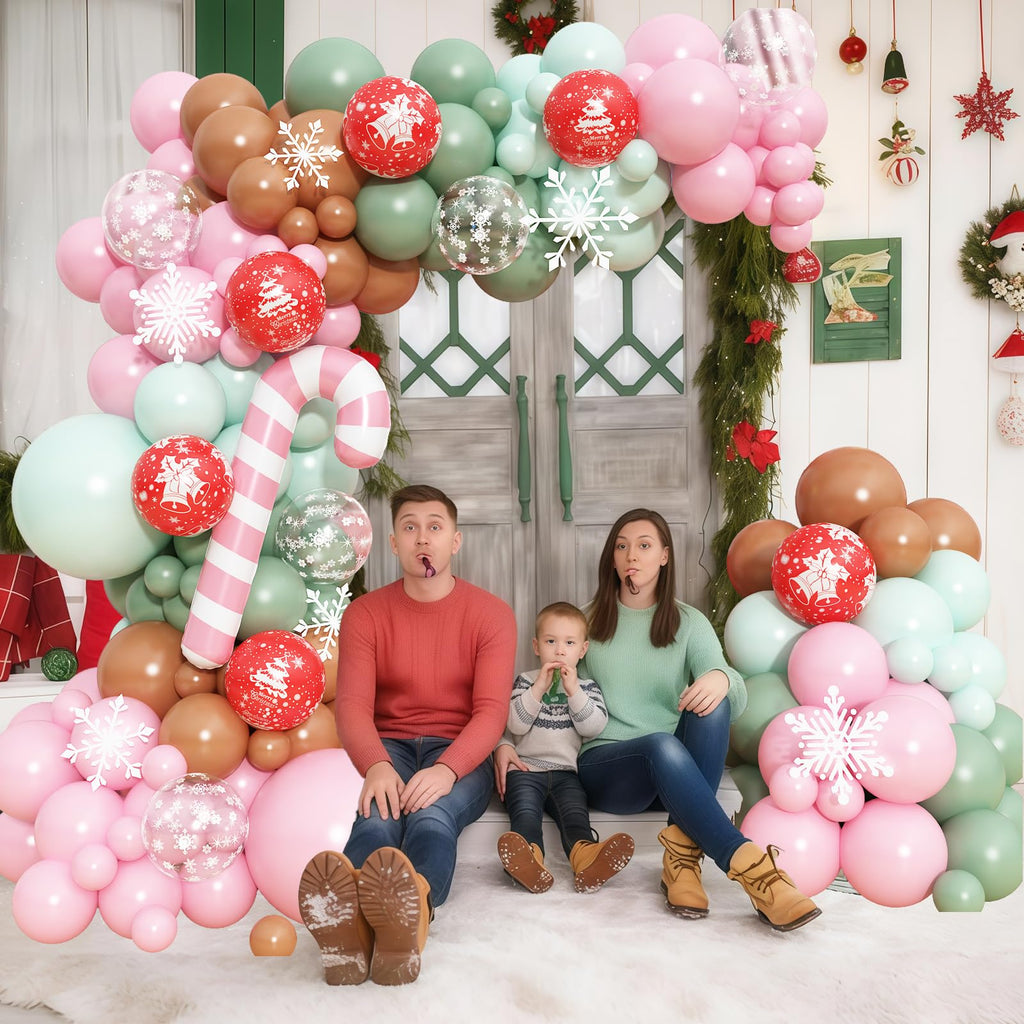 Paeyeq Christmas Balloon Arch Kit – Gingerbread Theme with Pastel Pink & Green Balloons