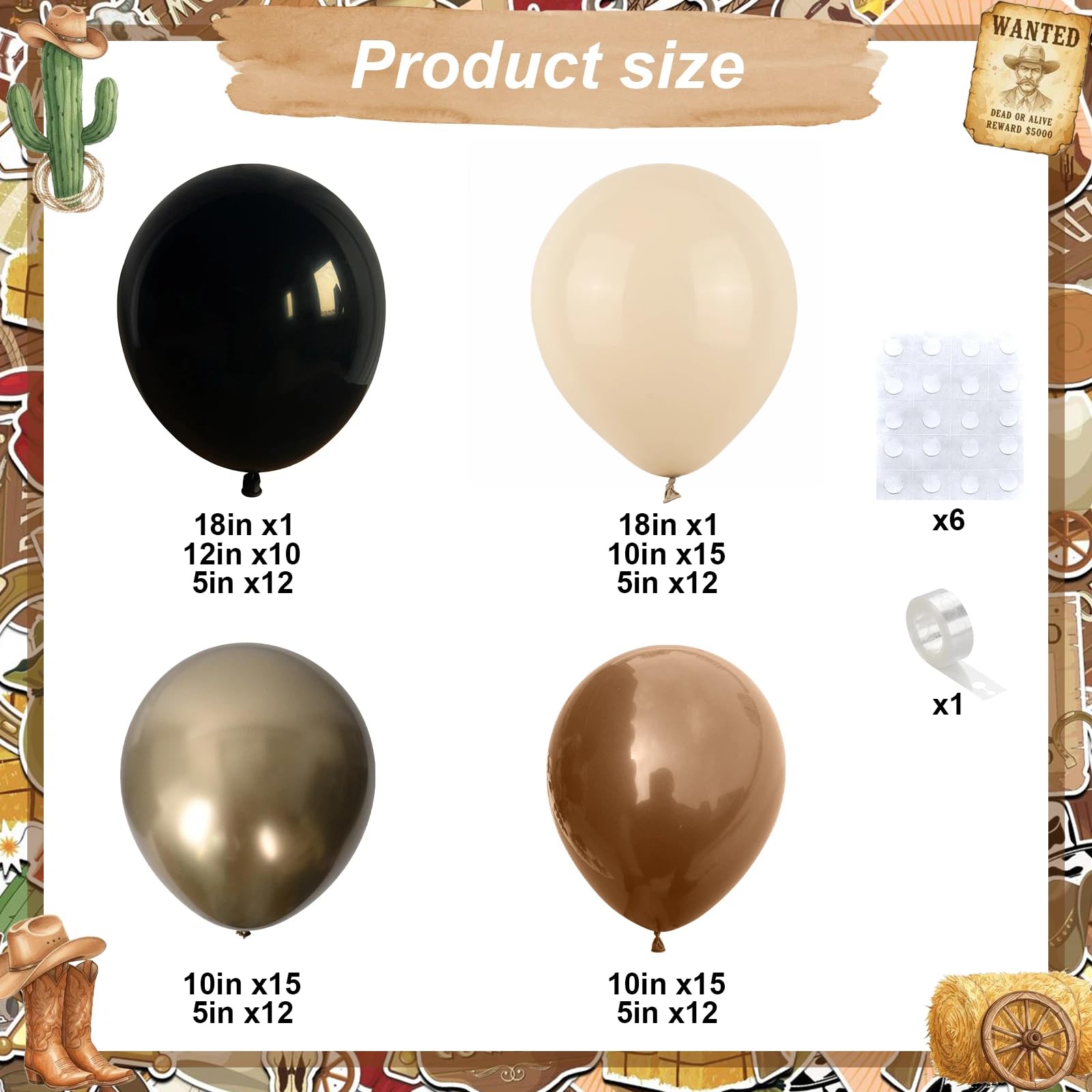 Paayeq Brown & Black Balloon Arch Garland Kit — Western Cowboy Party Decor (92 Latex Balloons)