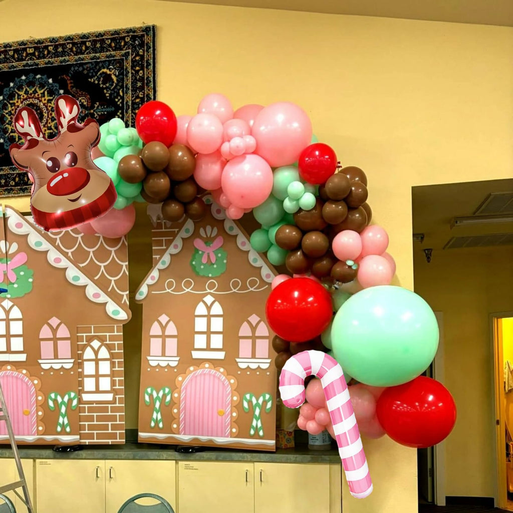 Paeyeq Christmas Balloon Arch Kit – Gingerbread Theme with Pastel Pink & Green Balloons