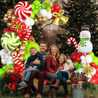 Paeyeq Christmas Balloon Arch Kit - Red Green Gold White with Snowman & Reindeer Foil Balloons