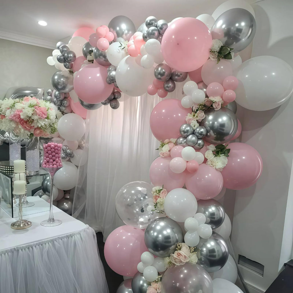 Paeyeq Pink Winter Wonderland Balloon Arch Kit | Snowflake & Star Foil Balloons