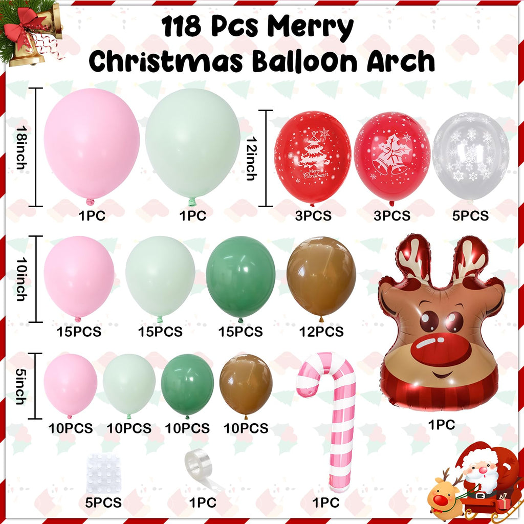 Paeyeq Christmas Balloon Arch Kit – Gingerbread Theme with Pastel Pink & Green Balloons