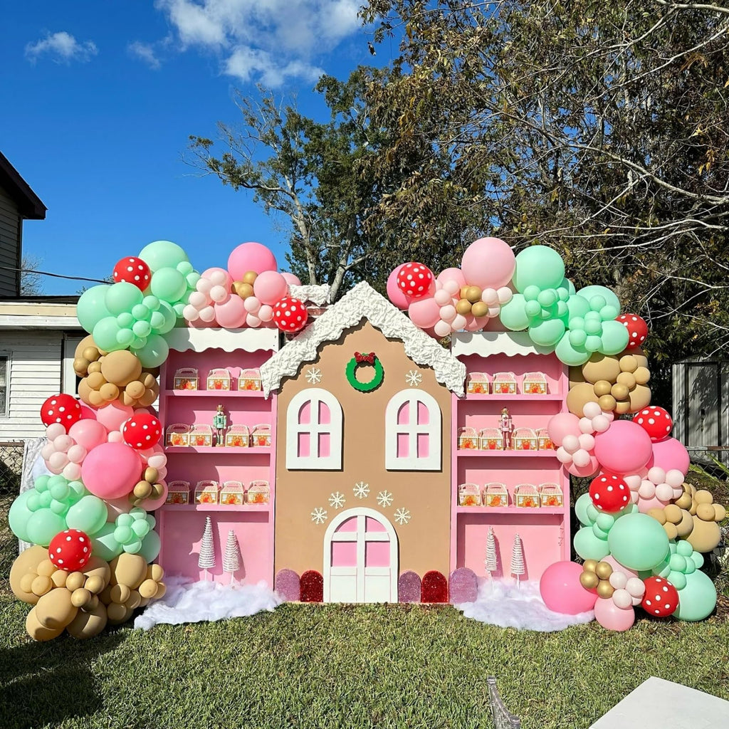 Paeyeq Christmas Balloon Arch Kit – Gingerbread Theme with Pastel Pink & Green Balloons