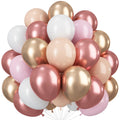 Paeyeq Rose Gold Balloons – 60 Pcs 12in Nude Pink Beige Gold White Party Decor