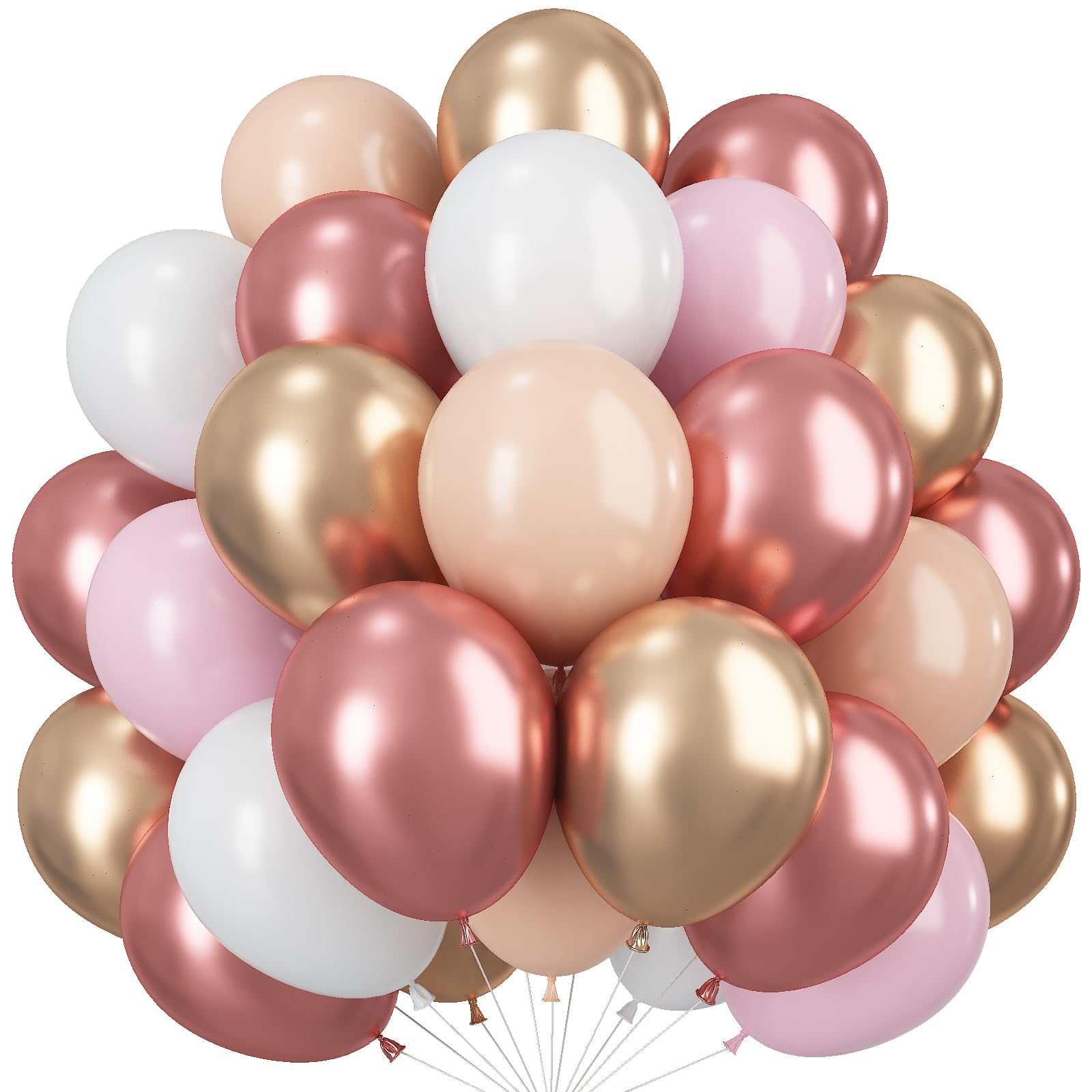 Paeyeq Rose Gold Balloons – 60 Pcs 12in Nude Pink Beige Gold White Party Decor