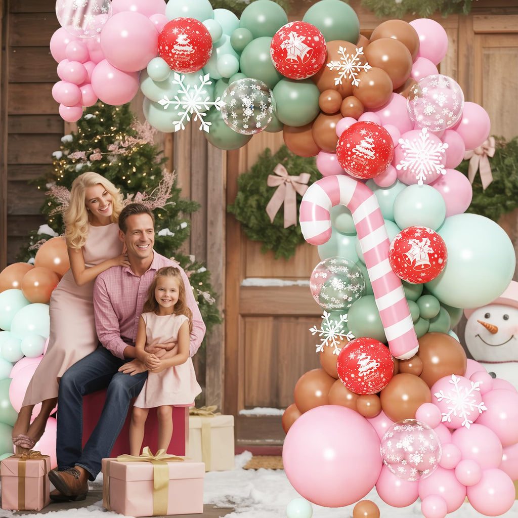 Paeyeq Christmas Balloon Arch Kit – Gingerbread Theme with Pastel Pink & Green Balloons