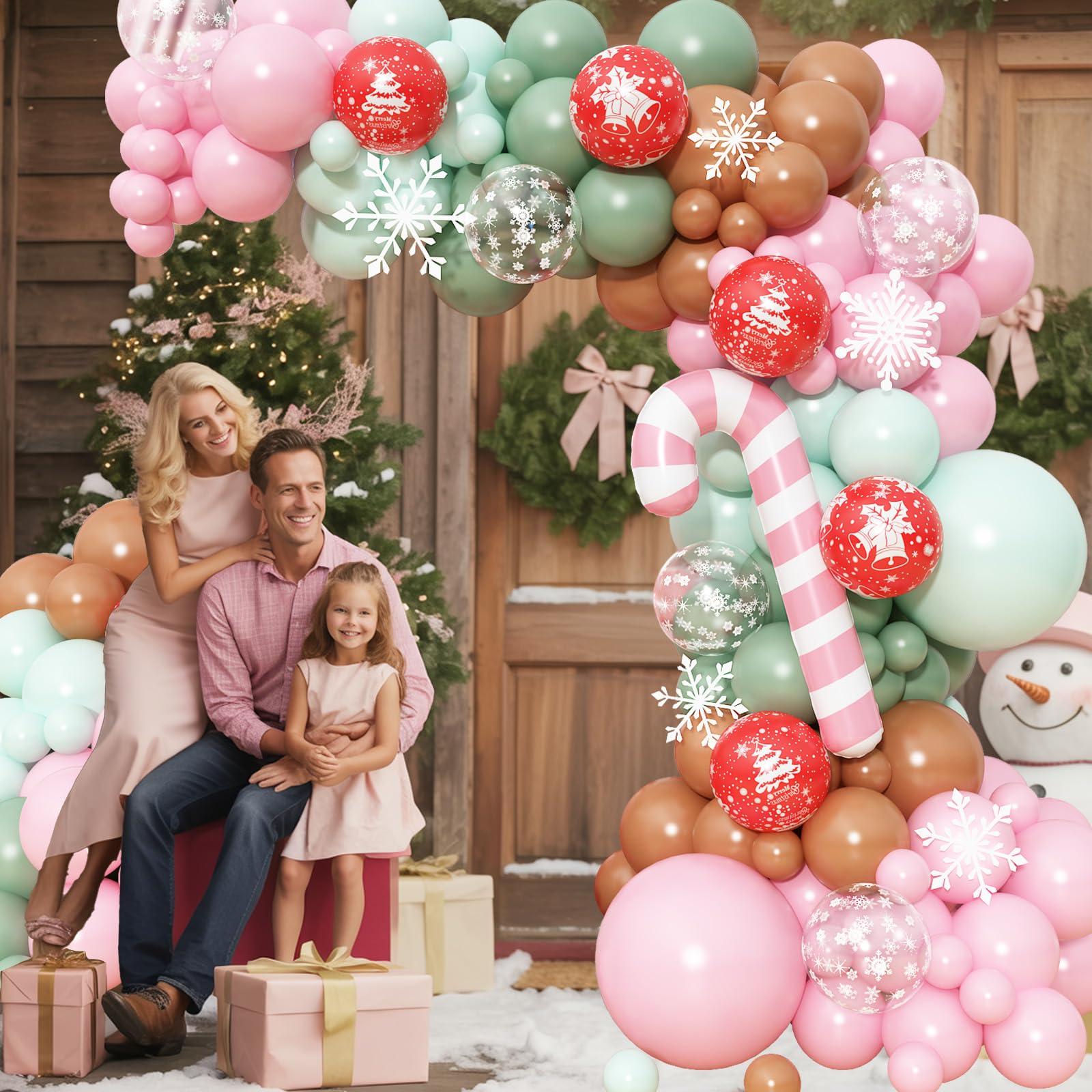 Paeyeq Christmas Balloon Arch Kit – Gingerbread Theme with Pastel Pink & Green Balloons