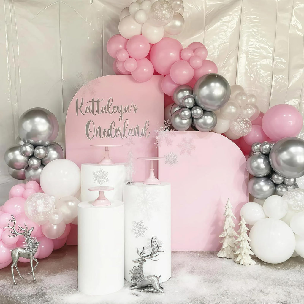 Paeyeq Pink Winter Wonderland Balloon Arch Kit | Snowflake & Star Foil Balloons