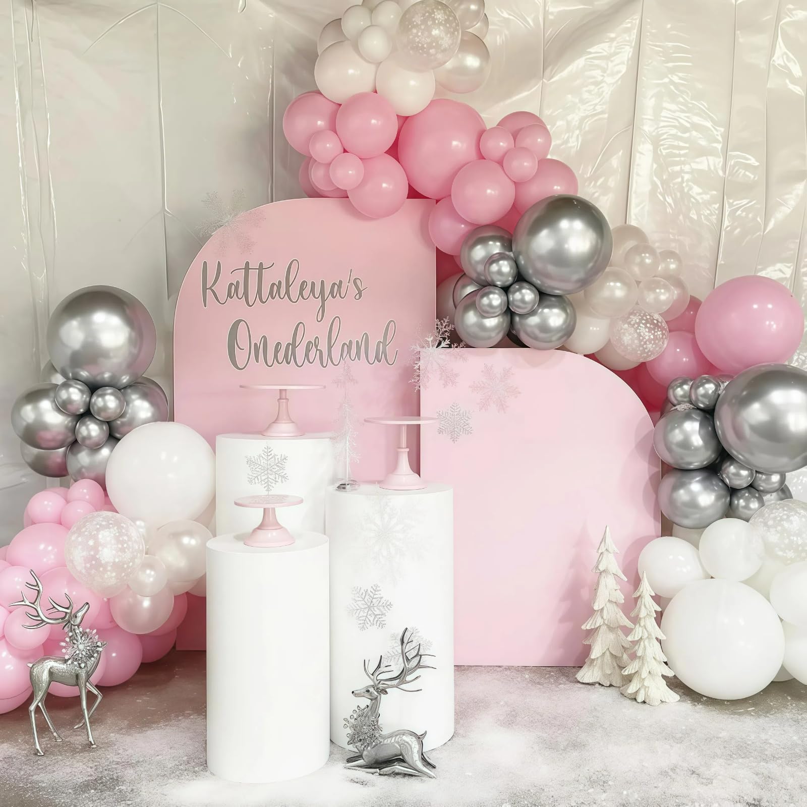Paeyeq Pink Winter Wonderland Balloon Arch Kit | Snowflake & Star Foil Balloons