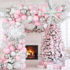Paeyeq Pink Winter Wonderland Balloon Arch Kit | Snowflake & Star Foil Balloons