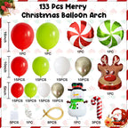 Paeyeq Christmas Balloon Arch Kit - Red Green Gold White with Snowman & Reindeer Foil Balloons