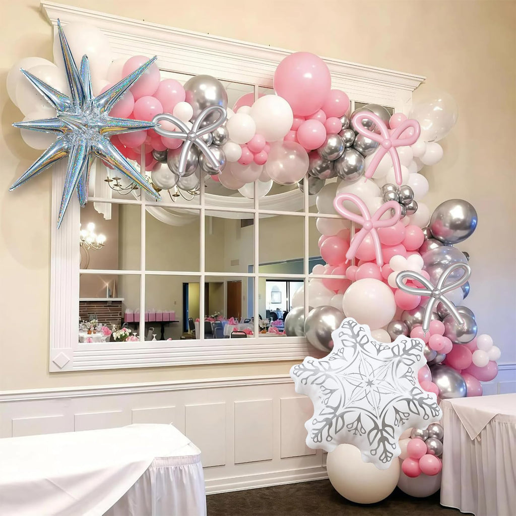 Paeyeq Pink Winter Wonderland Balloon Arch Kit | Snowflake & Star Foil Balloons