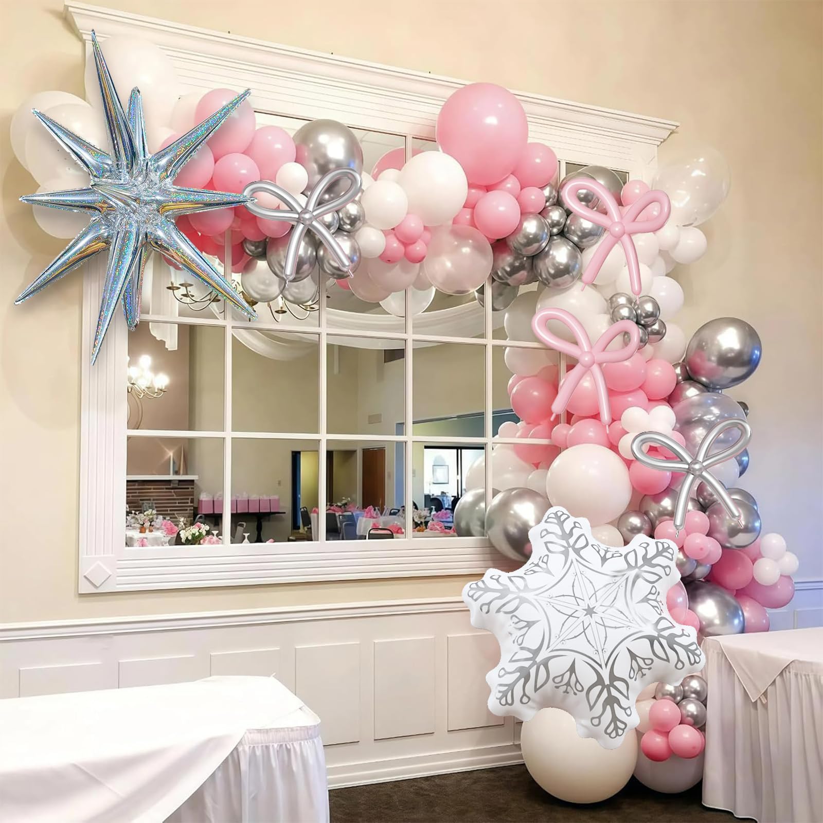 Paeyeq Pink Winter Wonderland Balloon Arch Kit | Snowflake & Star Foil Balloons