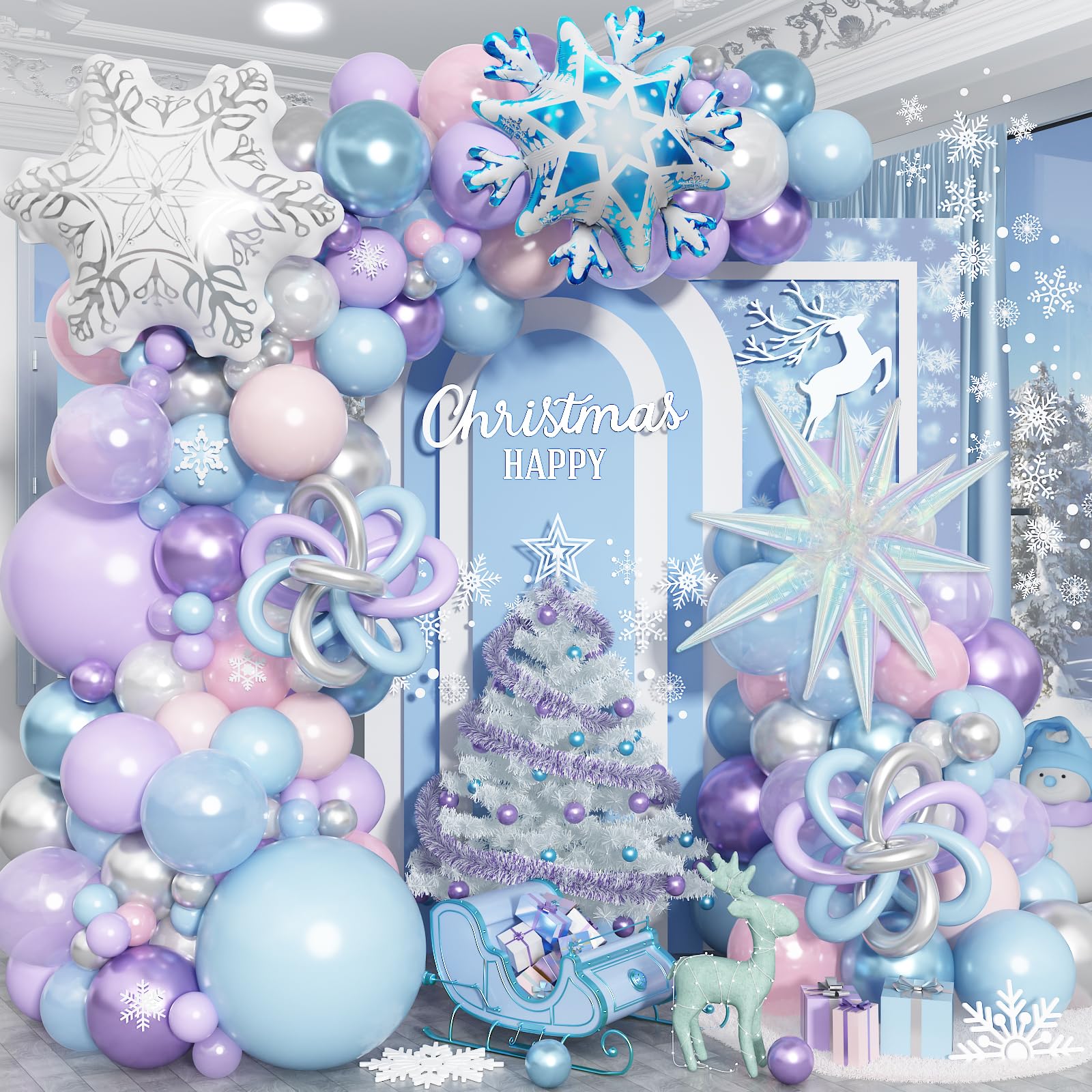 Paeyeq Winter Wonderland Balloon Arch Kit – Snowflake Balloons for Christmas & Winter Events