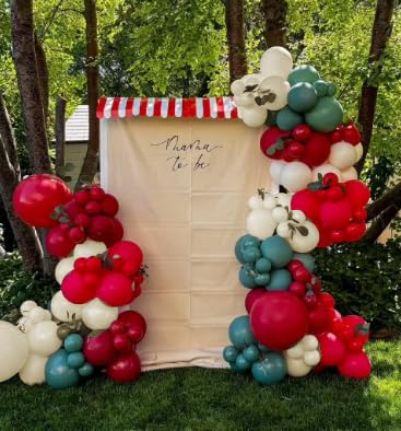 PageebO Pizza Party Decorations – 150pcs Balloons Kit with Red, Green, Ivory White & Pizza Checkered Foil Balloons