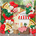 PageebO Pizza Party Decorations – 150pcs Balloons Kit with Red, Green, Ivory White & Pizza Checkered Foil Balloons