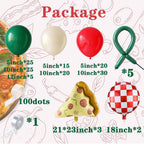 PageebO Pizza Party Decorations – 150pcs Balloons Kit with Red, Green, Ivory White & Pizza Checkered Foil Balloons