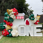 PageebO Pizza Party Decorations – 150pcs Balloons Kit with Red, Green, Ivory White & Pizza Checkered Foil Balloons