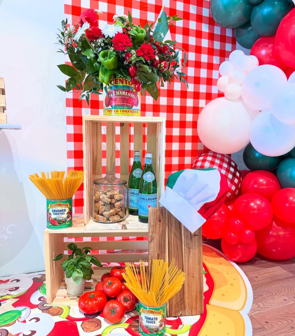 PageebO Pizza Party Decorations – 150pcs Balloons Kit with Red, Green, Ivory White & Pizza Checkered Foil Balloons