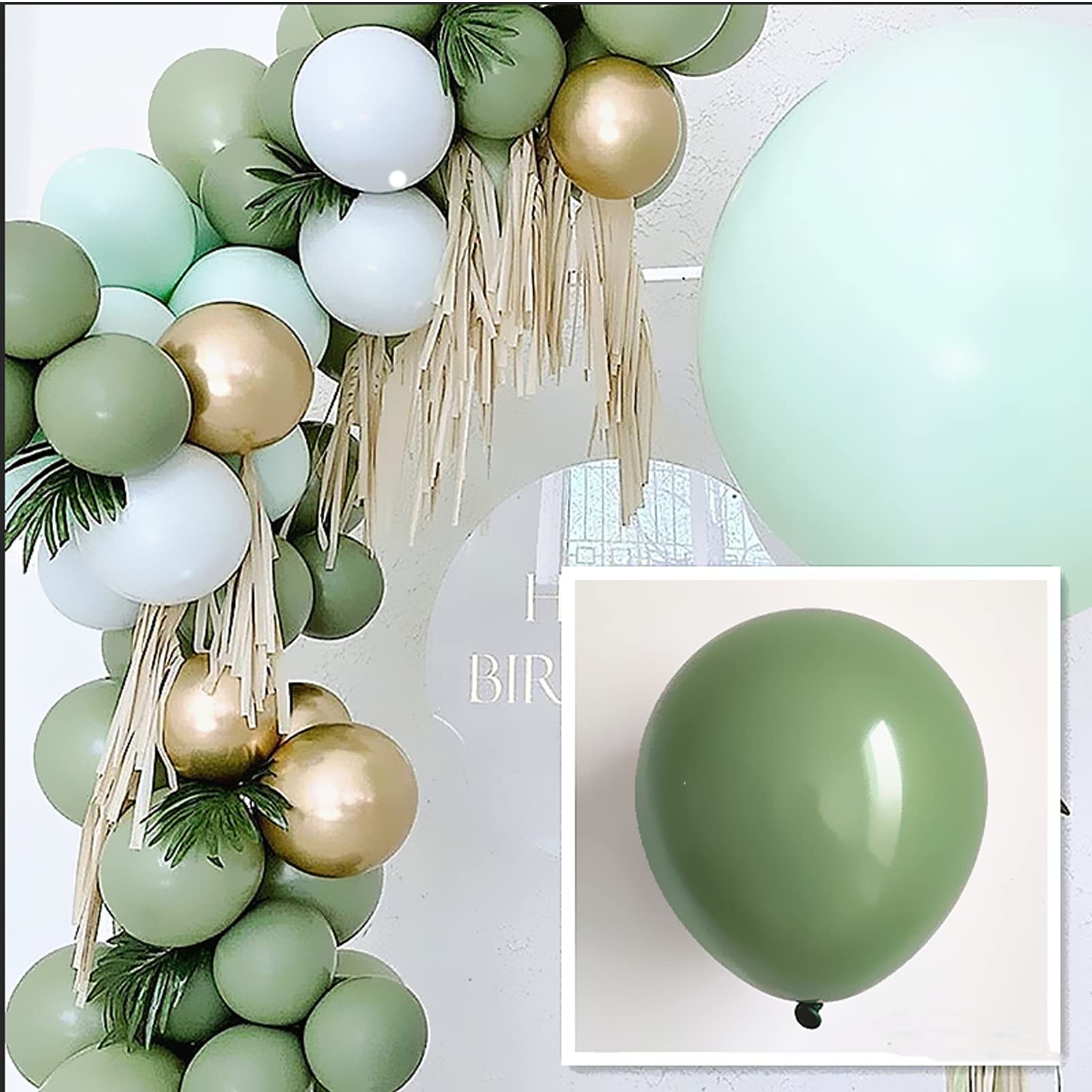 Pagicoday 60-Pack Matte Sage Green & Pastel Balloons — Neutral Baby Shower, Engagement & Wedding Decor, 10in