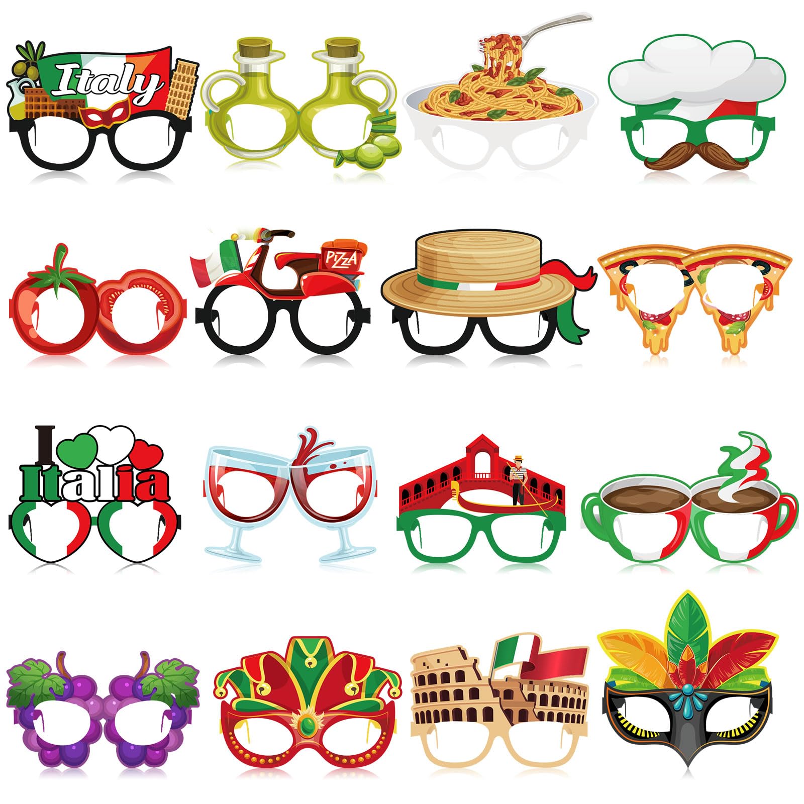 Pajean 32 Pcs Italian Party Glasses – Photo Booth Props for Italy Theme Events