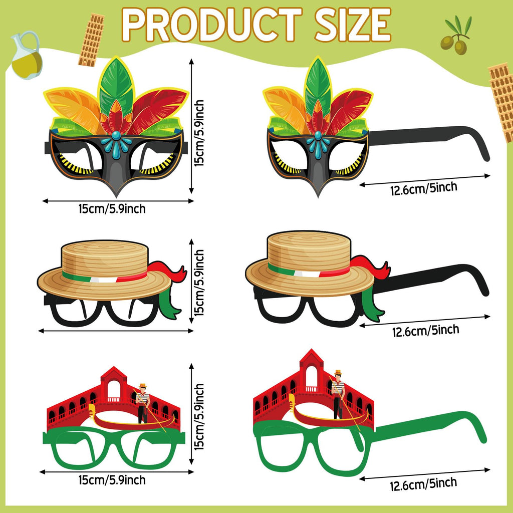 Pajean 32 Pcs Italian Party Glasses – Photo Booth Props for Italy Theme Events