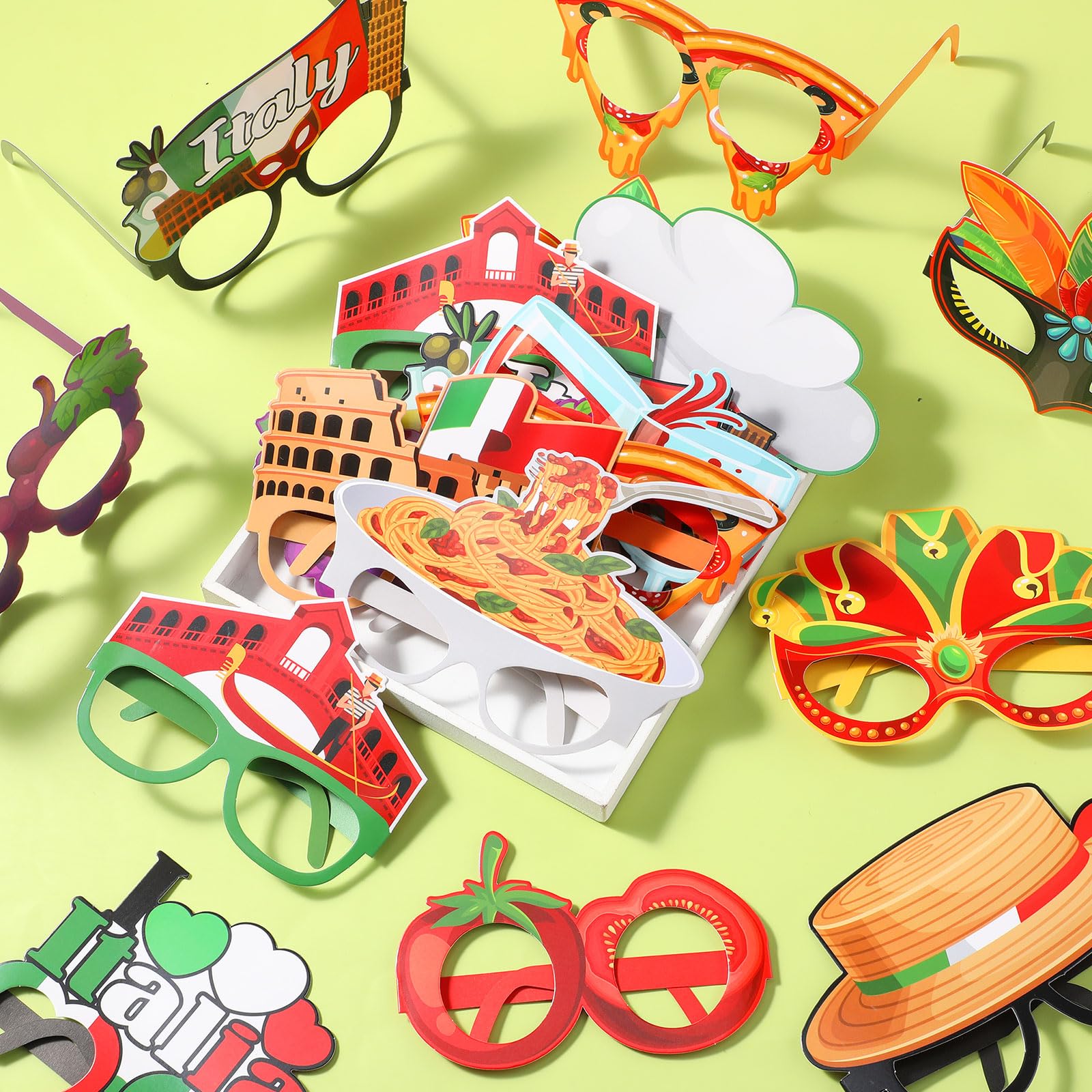 Pajean 32 Pcs Italian Party Glasses – Photo Booth Props for Italy Theme Events