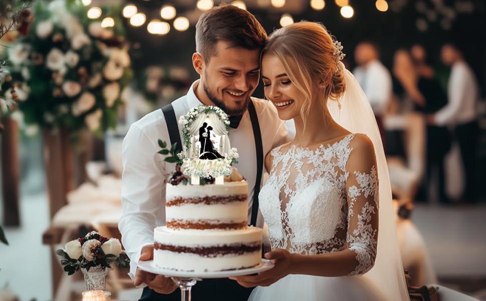 Palegg Wedding Cake Topper – Mr & Mrs Acrylic Bride & Groom Cake Decor