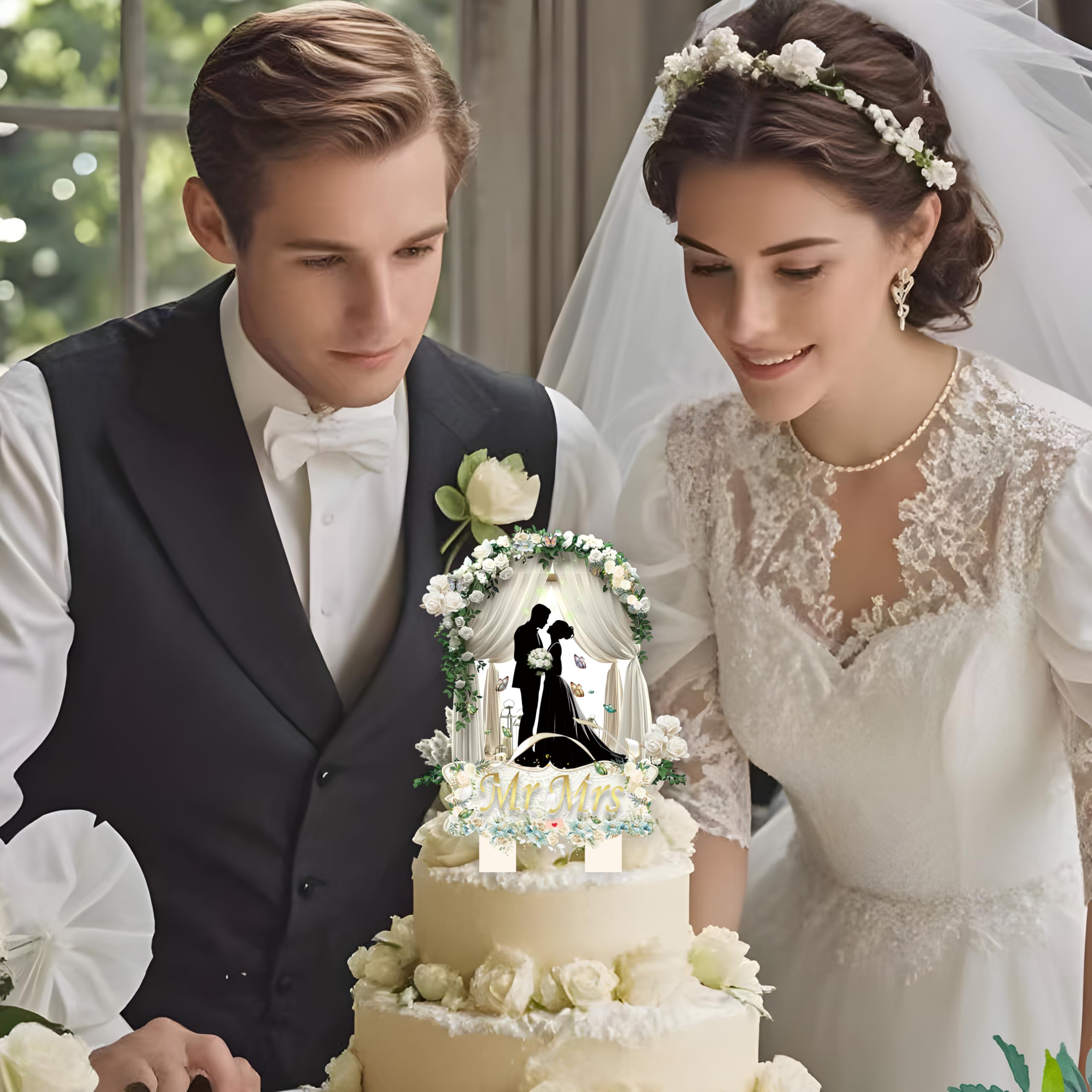 Palegg Wedding Cake Topper – Mr & Mrs Acrylic Bride & Groom Cake Decor