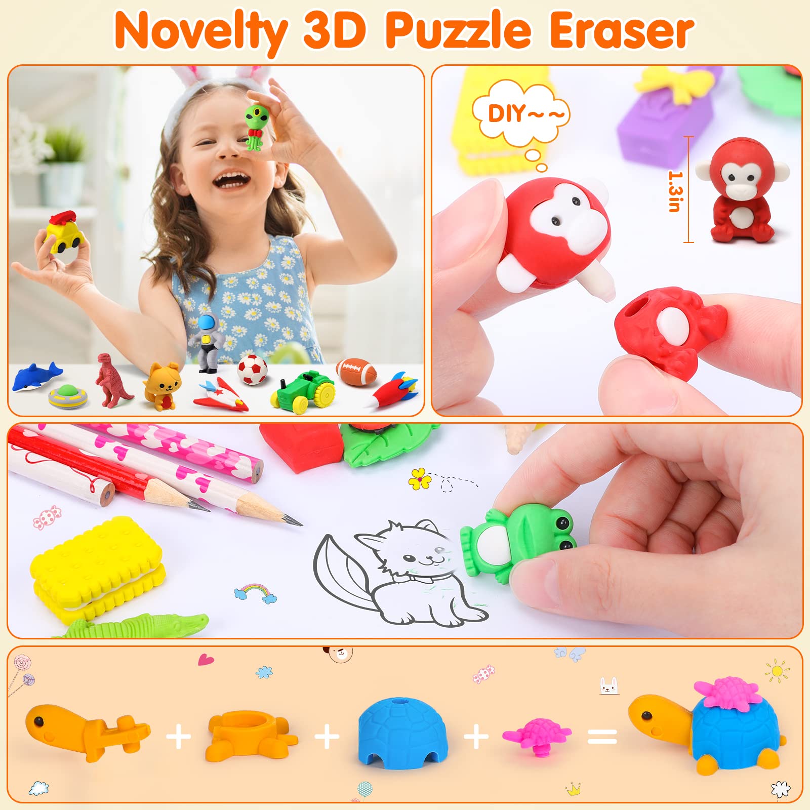 Palmatte 140PCS Mini Animal Erasers Bulk – Classroom Rewards & Party Favors