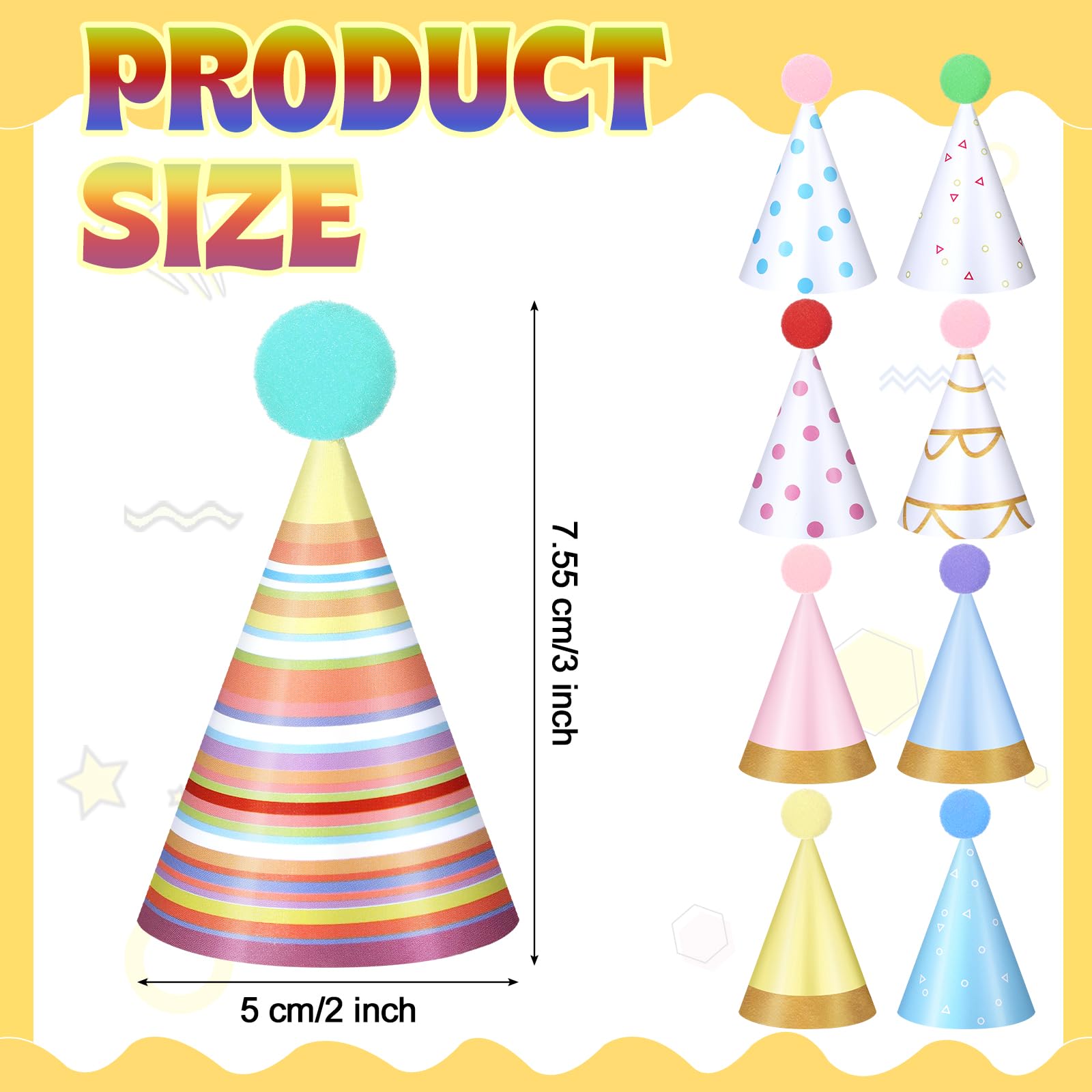 Panitay 40 Pcs Colorful Mini Party Hats for Stuffed Animals – Cute Paper Cone Birthday Hats